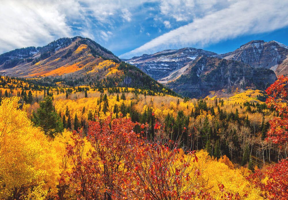 Photo of mountains with vibrant foliage during fall in Utah
