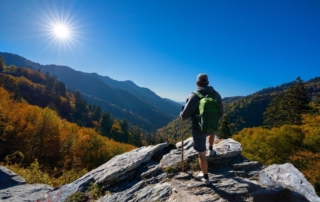 Person enjoying fall foliage views during a weekend getaway in Alta Snowbird Utah